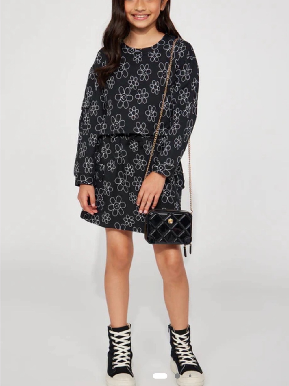 Girls Black Floral Print Long Sleeve Skort set from Fashion Nova Sz 4